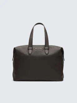 Outlet Brioni light grained leather duffle bag Dark brown