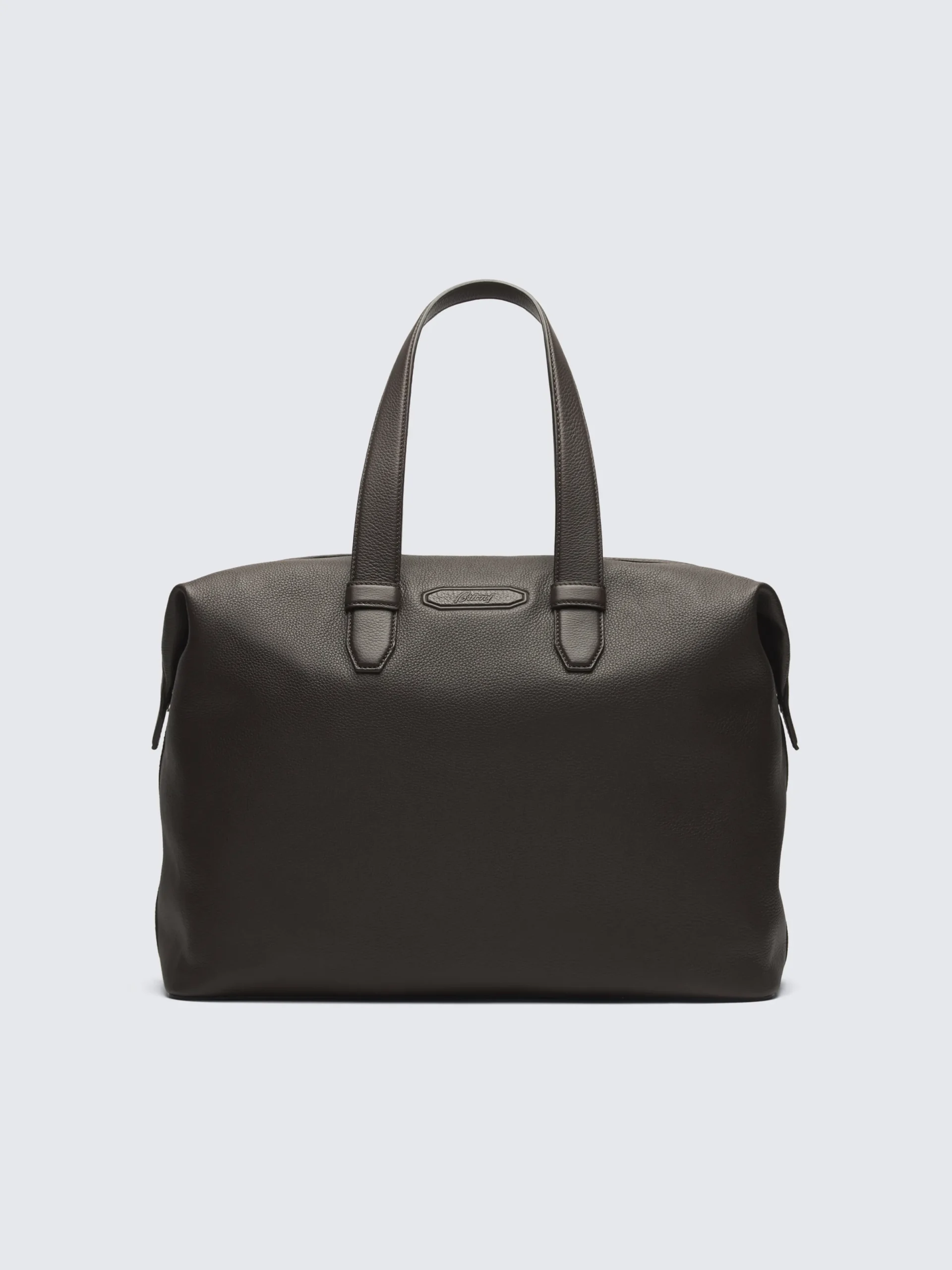 Outlet Brioni light grained leather duffle bag Dark brown