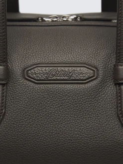 Outlet Brioni light grained leather duffle bag Dark brown