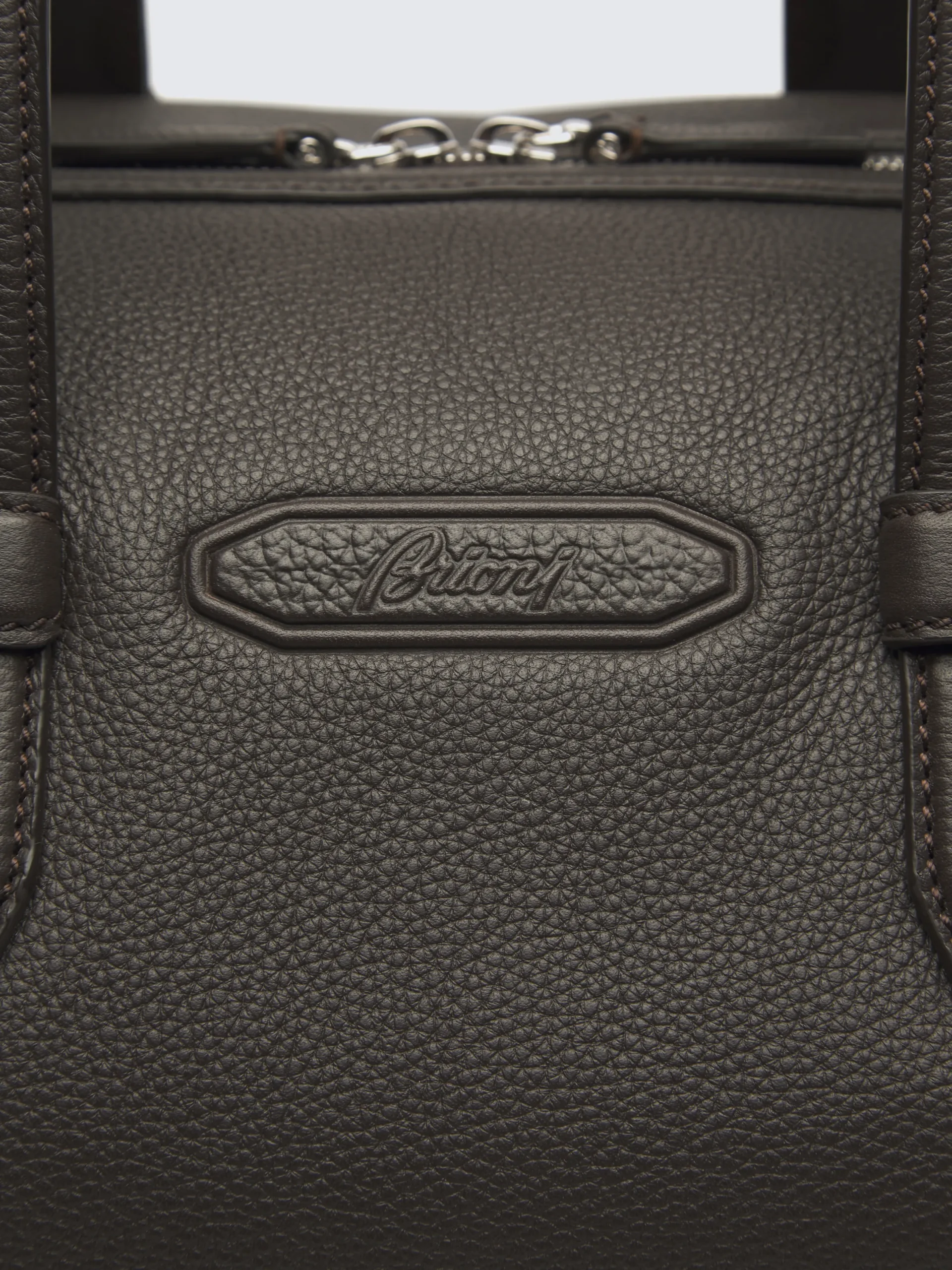 Outlet Brioni light grained leather duffle bag Dark brown