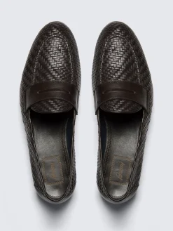 Fashion Brioni nappa leather braided Appia penny loafers Dark brown