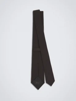 Fashion Brioni silk cady tie Dark brown