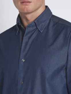 Best Brioni Denim blue cotton hidden button-down shirt
