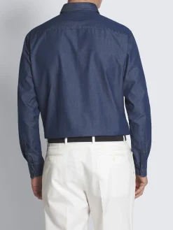 Best Brioni Denim blue cotton hidden button-down shirt
