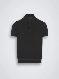 Outlet Brioni Essential Sea Island cotton polo Black