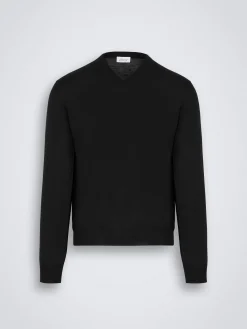 New Brioni Essential wool, cashmere and silk V-neck sweater Black