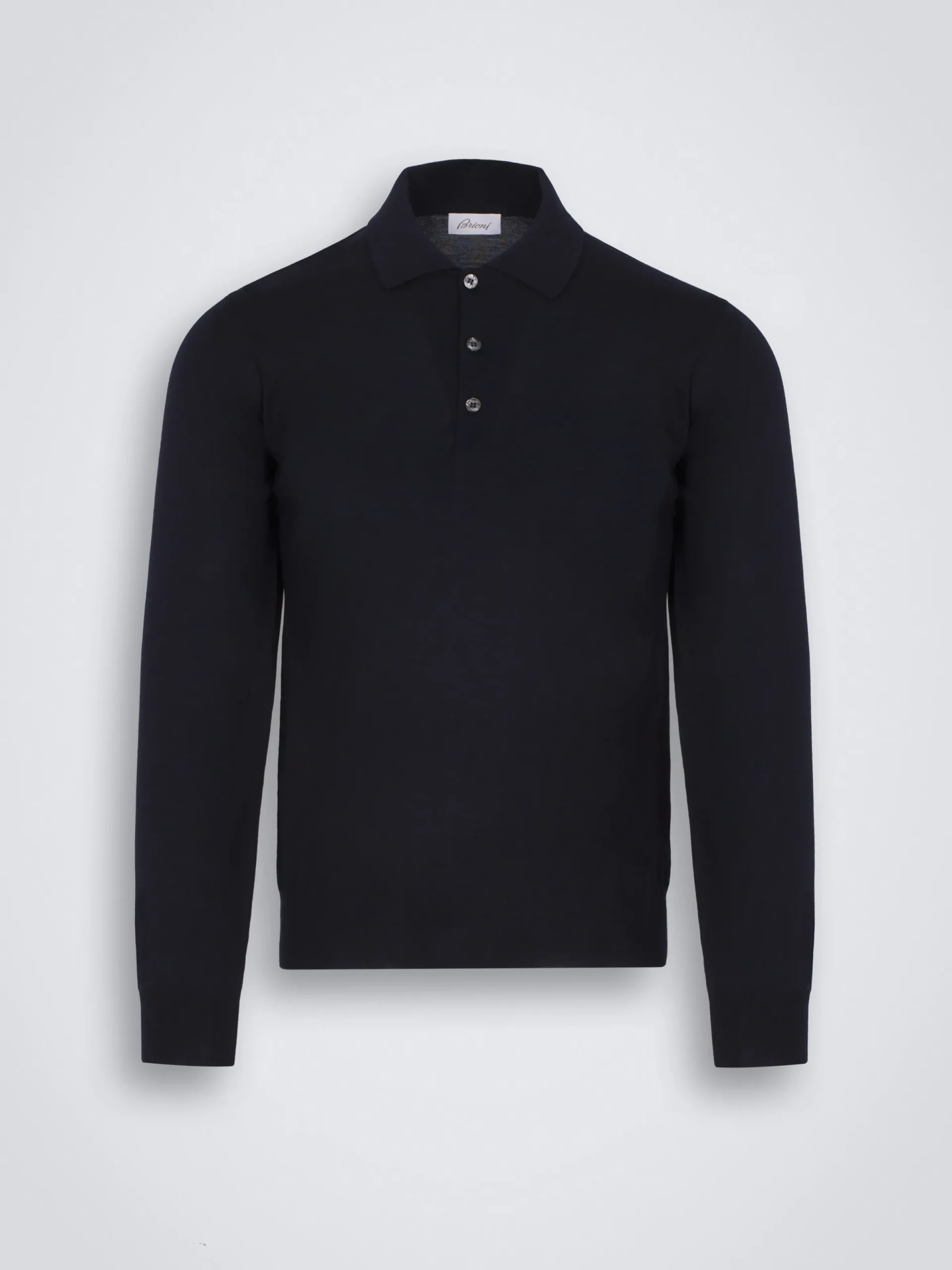 New Brioni Essential wool, cashmere and silk polo sweater Midnight Blue