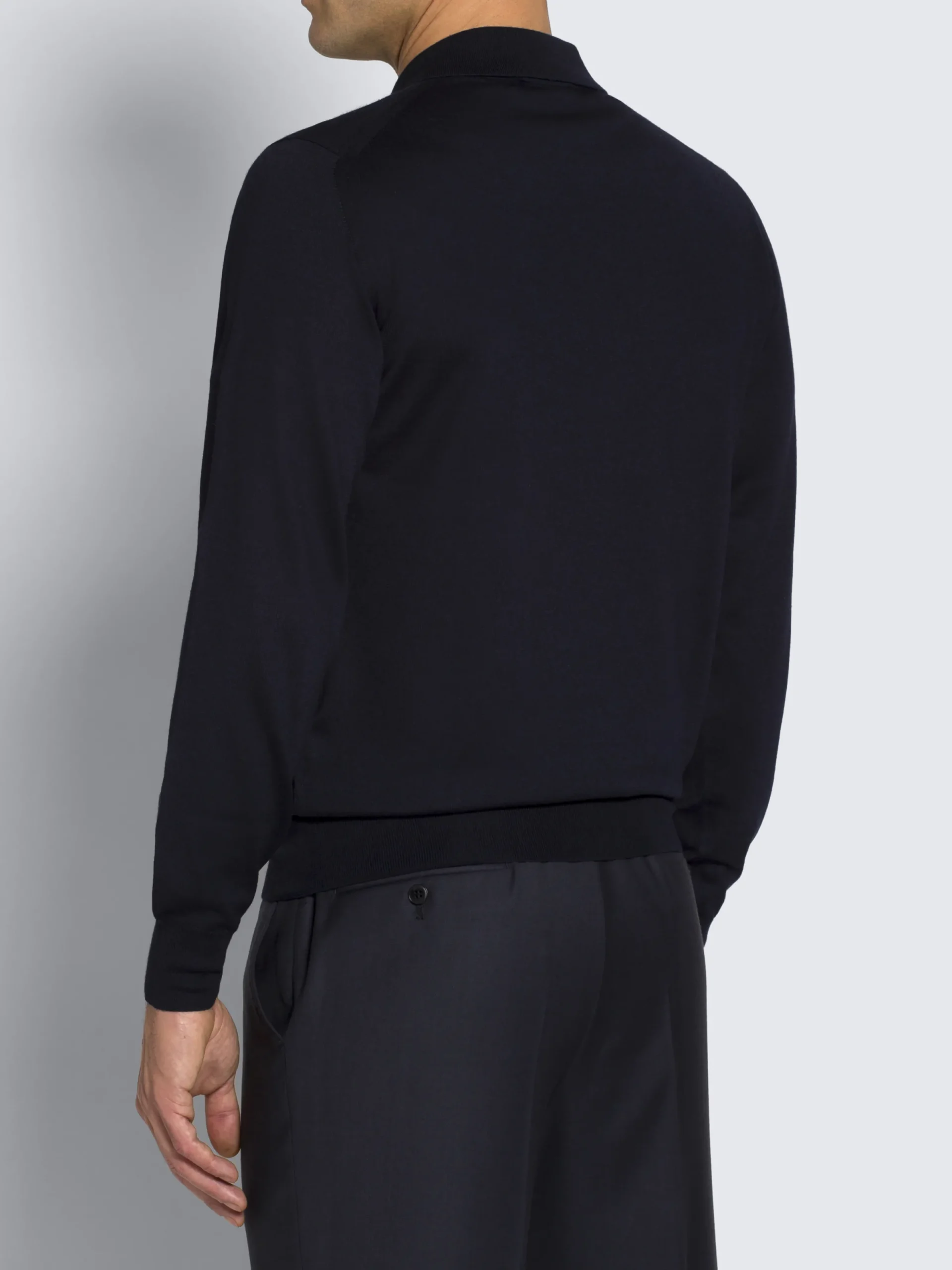 New Brioni Essential wool, cashmere and silk polo sweater Midnight Blue