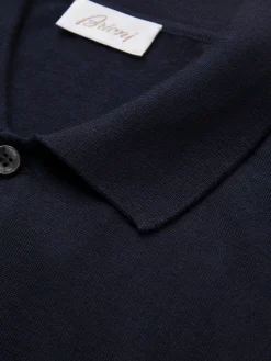 New Brioni Essential wool, cashmere and silk polo sweater Midnight Blue