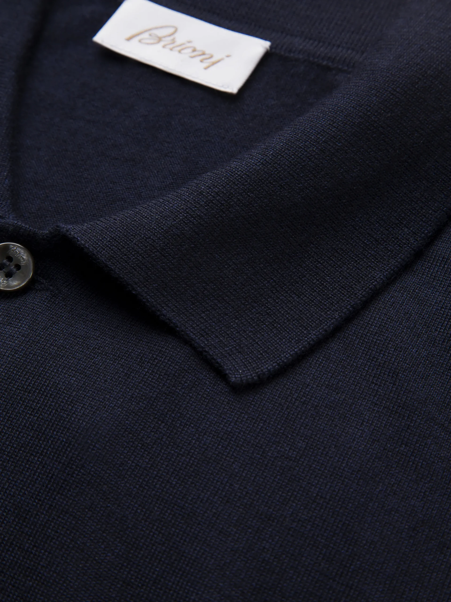 New Brioni Essential wool, cashmere and silk polo sweater Midnight Blue