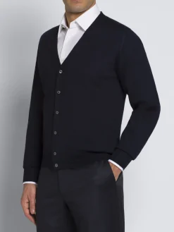 Best Brioni Essential wool, cashmere and silk cardigan Midnight Blue