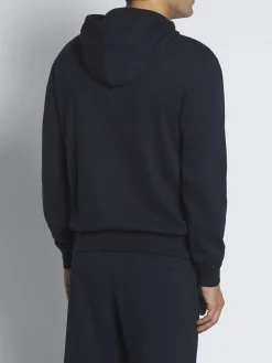 Outlet Brioni Essential stretch cotton full-zip hooded blouson Navy blue