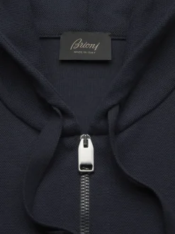 Outlet Brioni Essential stretch cotton full-zip hooded blouson Navy blue