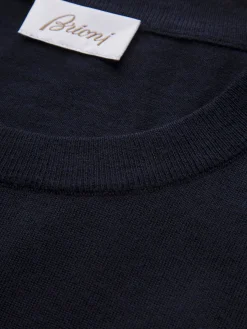 Sale Brioni Essential wool, cashmere and silk crewneck sweater Navy blue