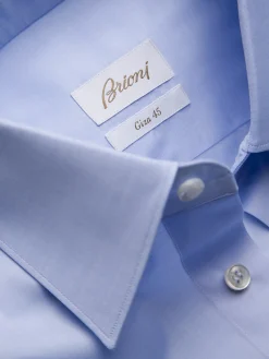 Online Brioni Essential Giza 45 cotton twill formal shirt Sky Blue