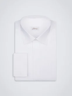 Clearance Brioni Essential white cotton French cuff evening shirt with plastron