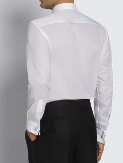 Clearance Brioni Essential white cotton French cuff evening shirt with plastron
