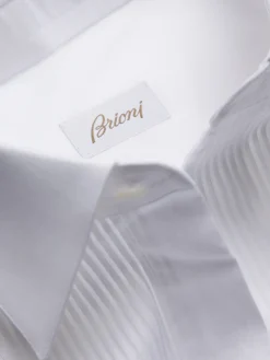 Clearance Brioni Essential white cotton French cuff evening shirt with plastron