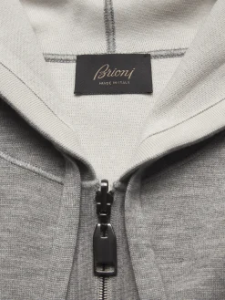 Discount Brioni and ivory white cashmere, silk and cotton reversible hooded blouson Grey