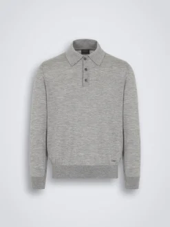 Fashion Brioni cashmere and silk polo sweater Grey