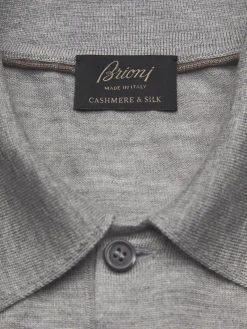 Fashion Brioni cashmere and silk polo sweater Grey