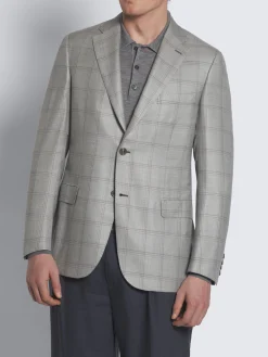 Best Brioni checked wool, silk, cashmere and linen Ravello jacket Grey