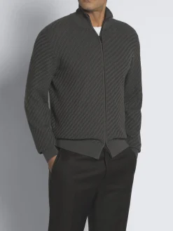 Fashion Brioni organic organic cotton, silk and cashmere Trama weave full-zip sweater Grey