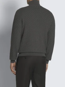 Fashion Brioni organic organic cotton, silk and cashmere Trama weave full-zip sweater Grey
