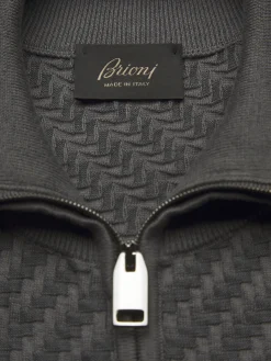 Fashion Brioni organic organic cotton, silk and cashmere Trama weave full-zip sweater Grey