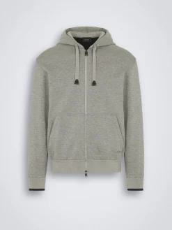 Fashion Brioni stretch cotton hoodie Grey