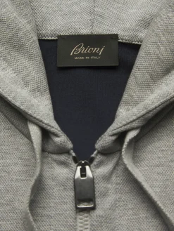 Fashion Brioni stretch cotton hoodie Grey