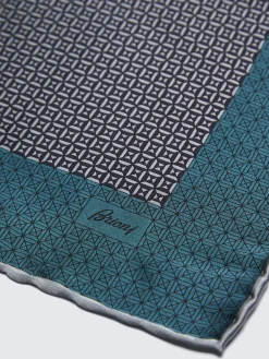 Best Brioni Ice and teal green micro motif silk pocket square Grey