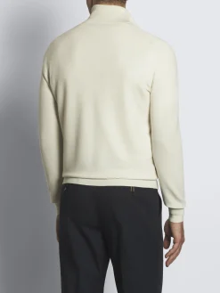 Hot Brioni Ivory white cashmere and silk half-zip mockneck sweater