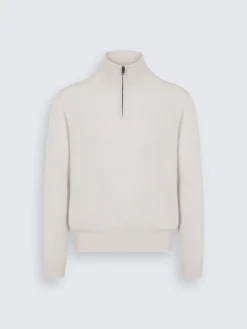 Discount Brioni cashmere and wool half-zip mockneck sweater Ivory white