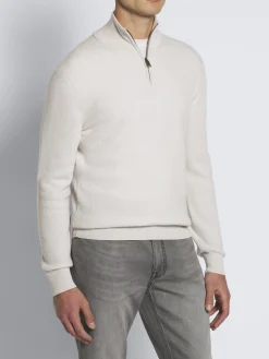 Discount Brioni cashmere and wool half-zip mockneck sweater Ivory white