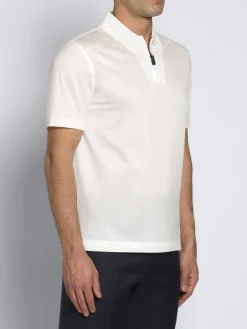 Outlet Brioni cotton zip polo Ivory white