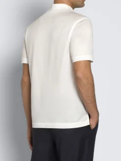 Outlet Brioni cotton zip polo Ivory white