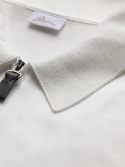 Outlet Brioni cotton zip polo Ivory white