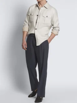 Clearance Brioni double-splittable linen and wool Vagabond overshirt Ivory white