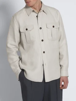 Clearance Brioni double-splittable linen and wool Vagabond overshirt Ivory white