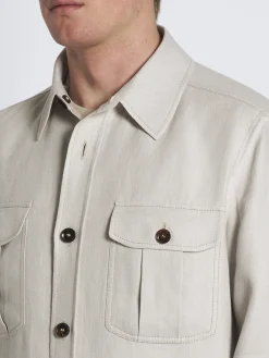 Clearance Brioni double-splittable linen and wool Vagabond overshirt Ivory white