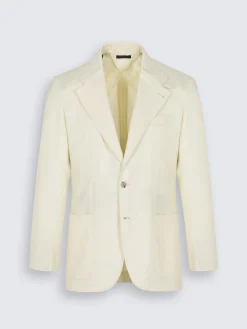 Sale Brioni herringbone wool, silk and linen Brera jacket Ivory white