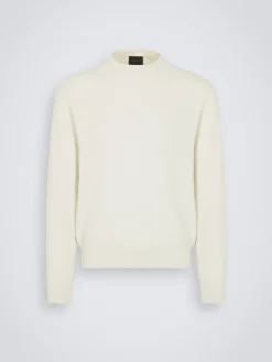 Sale Brioni organic cotton, silk and cashmere Trama weave crewneck sweater Ivory white