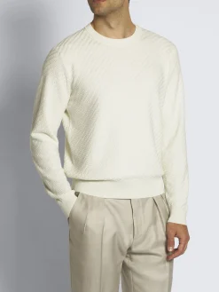 Sale Brioni organic cotton, silk and cashmere Trama weave crewneck sweater Ivory white