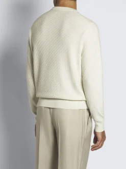 Sale Brioni organic cotton, silk and cashmere Trama weave crewneck sweater Ivory white
