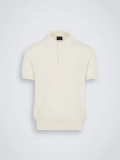 New Brioni organic cotton, silk and cashmere Trama weave polo Ivory white