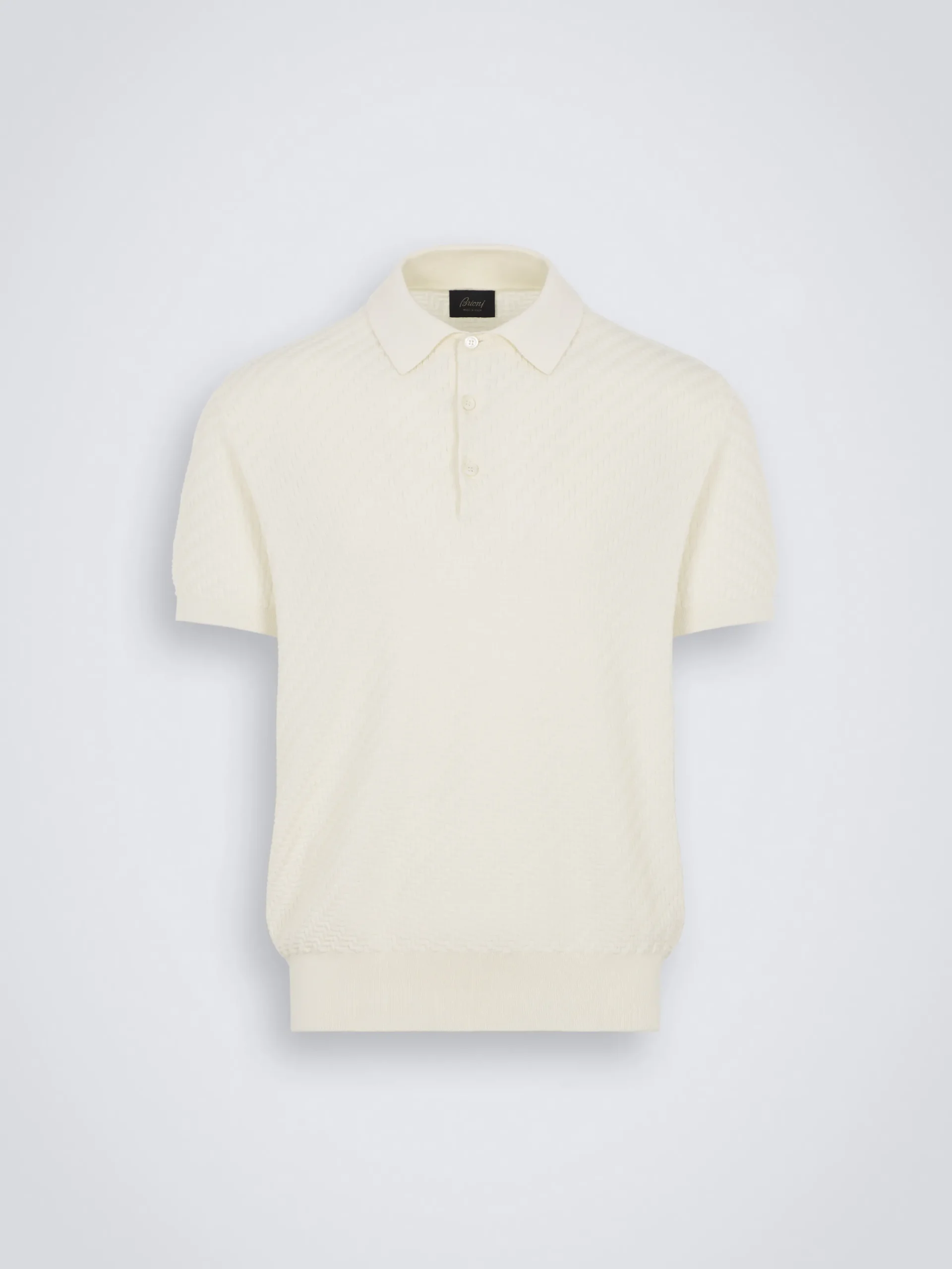 New Brioni organic cotton, silk and cashmere Trama weave polo Ivory white