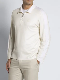 Clearance Brioni silk and cotton jersey half-zip mockneck sweater Ivory white