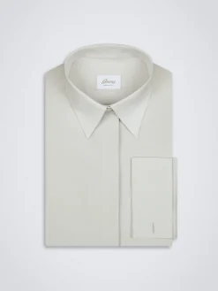 Discount Brioni Ivory white silk French cuff evening shirt with plastron