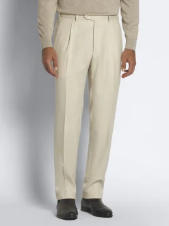 Hot Brioni Super 160's wool gabardine Tigullio trousers Ivory white